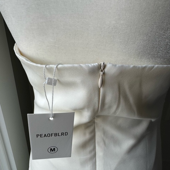 Strapless Gathered Midi Dress Sexy Straight Neck Back Slit Female Dresses - Picture 7 of 7